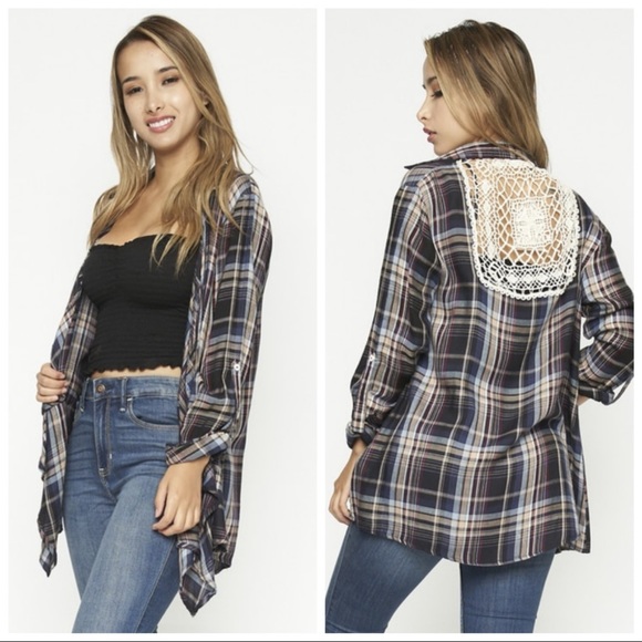 Hem & Thread Tops - ❤️LAST S NEW Plaid Lace Back Cardigan Top